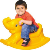 Bright yellow elephant rocking chair for kids featuring a cheerful design and sturdy base